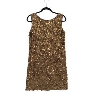 Marchesa Notte Gold Sequin Sleeveless Shift Dress 100% Silk 90's Vintage Size 2